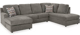 SONDRA Gray 125" Wide Double Chaise Sectional