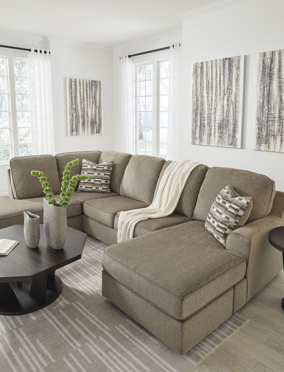 SONDRA Brown 125" Wide Double Chaise Sectional