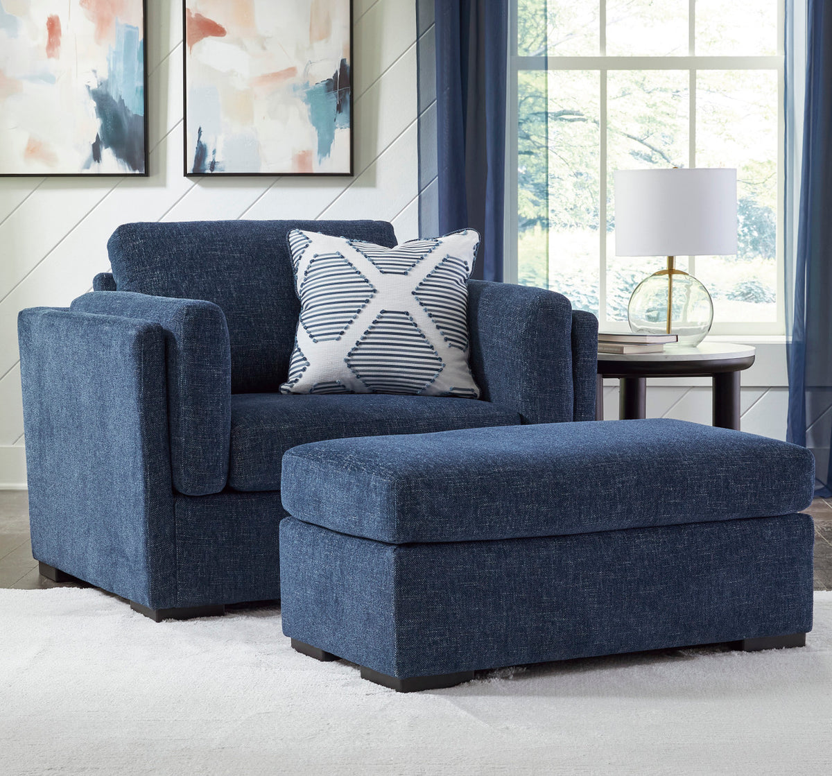 SORBONNE Navy Blue 51" Wide Chair and a Half & Ottoman