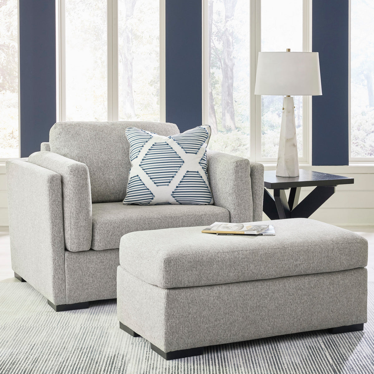 SORBONNE Light Gray 51" Wide Chair and a Half & Ottoman
