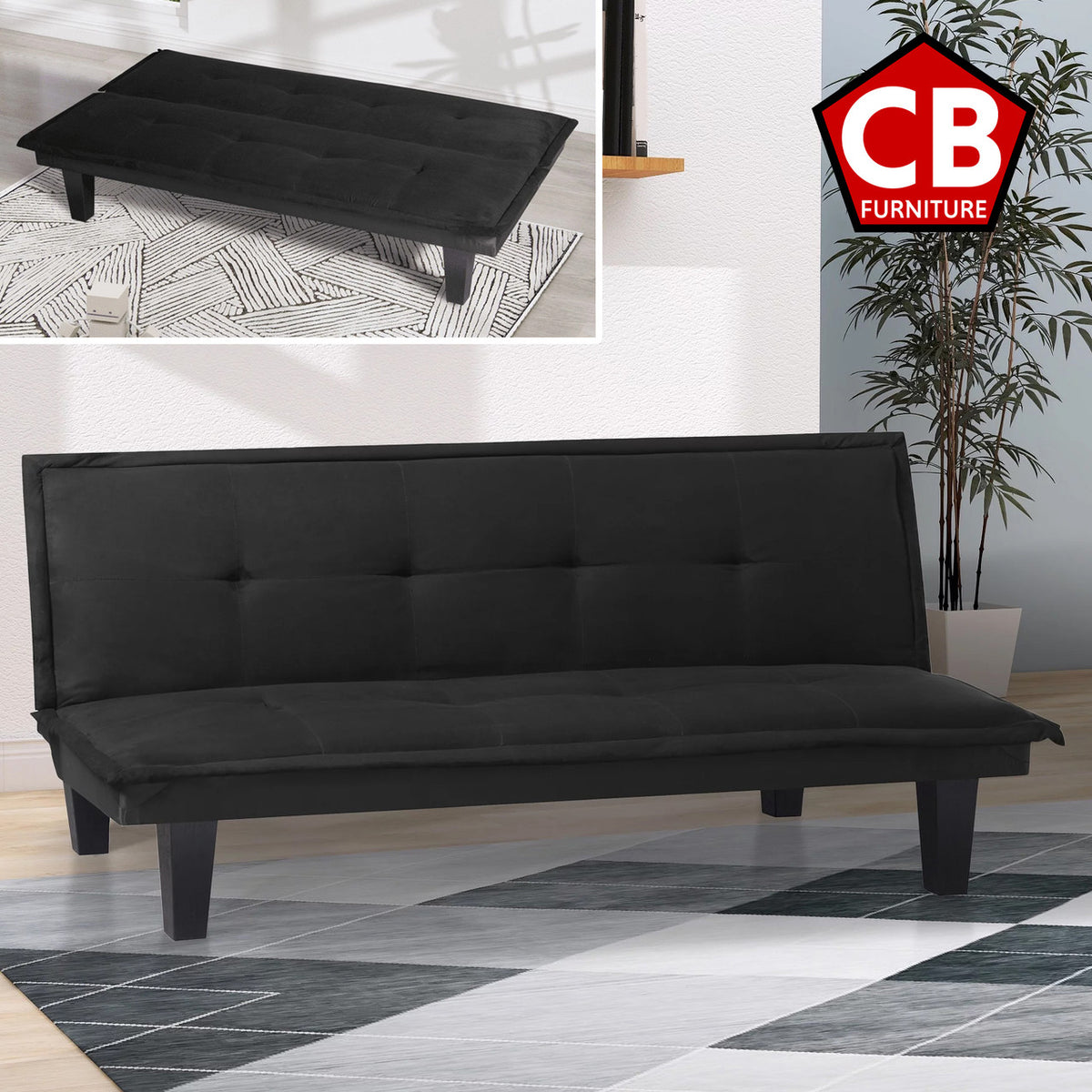 SOWETO Black 66" Wide Sofa Bed