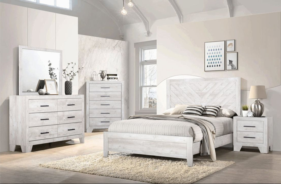 SPORCLE White Bedroom Set - Bed, Nightstand, Dresser, Mirror, Chest