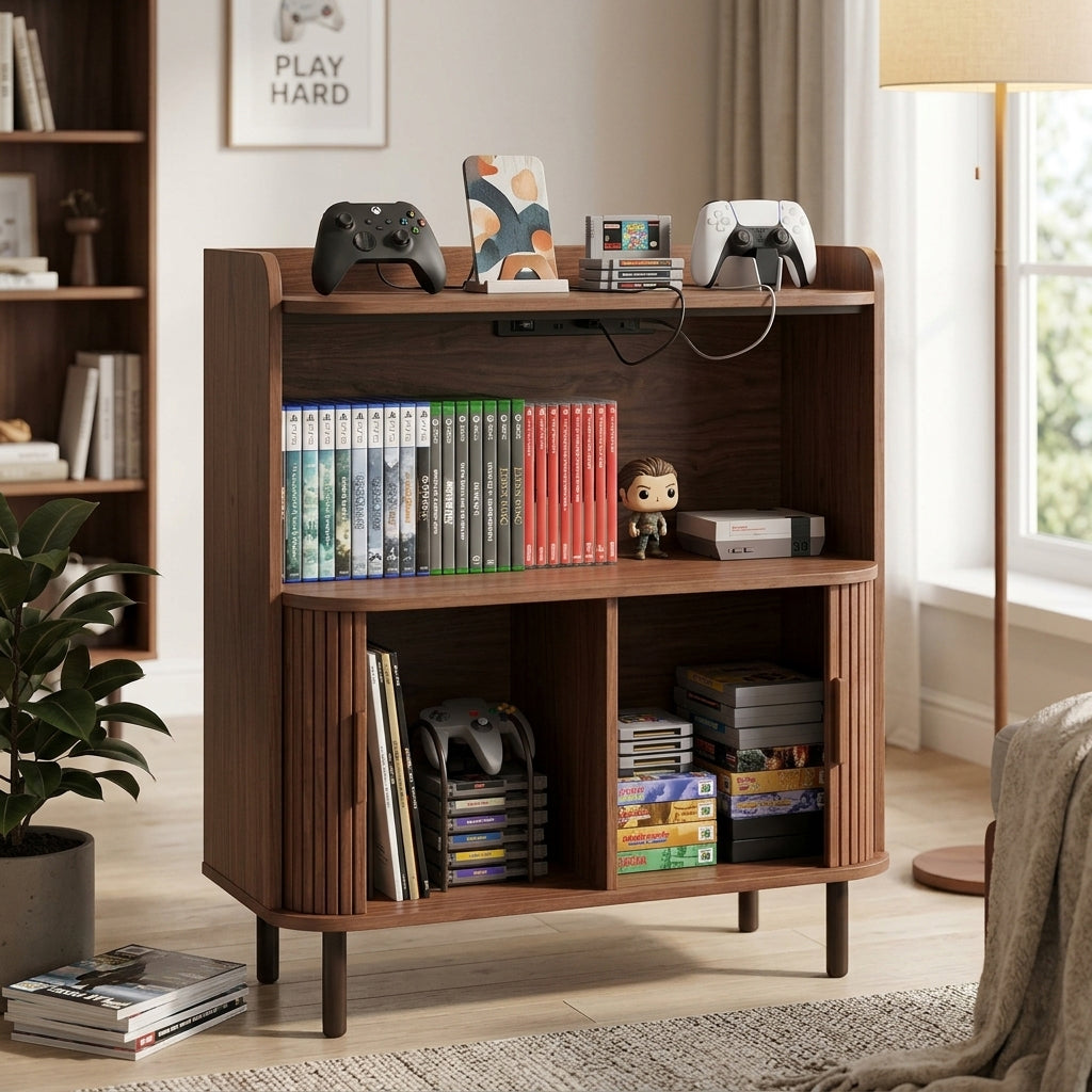 STORIS Brown 32" Wide x 36" Height Media Storage with USB/Power Surge