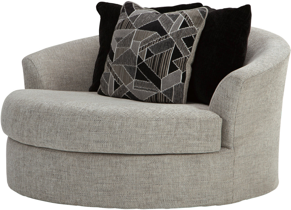 STOVALL Beige Gray 58" Wide Oversized Round Swivel Chair