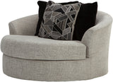 STOVALL Beige Gray 58" Wide Oversized Round Swivel Chair