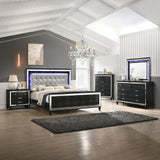 STRADA Black Alligator Texture & Mirror Bed with LED's