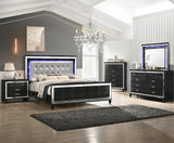 STRADA Black Alligator Texture & Mirror Bedroom Set with LED's
