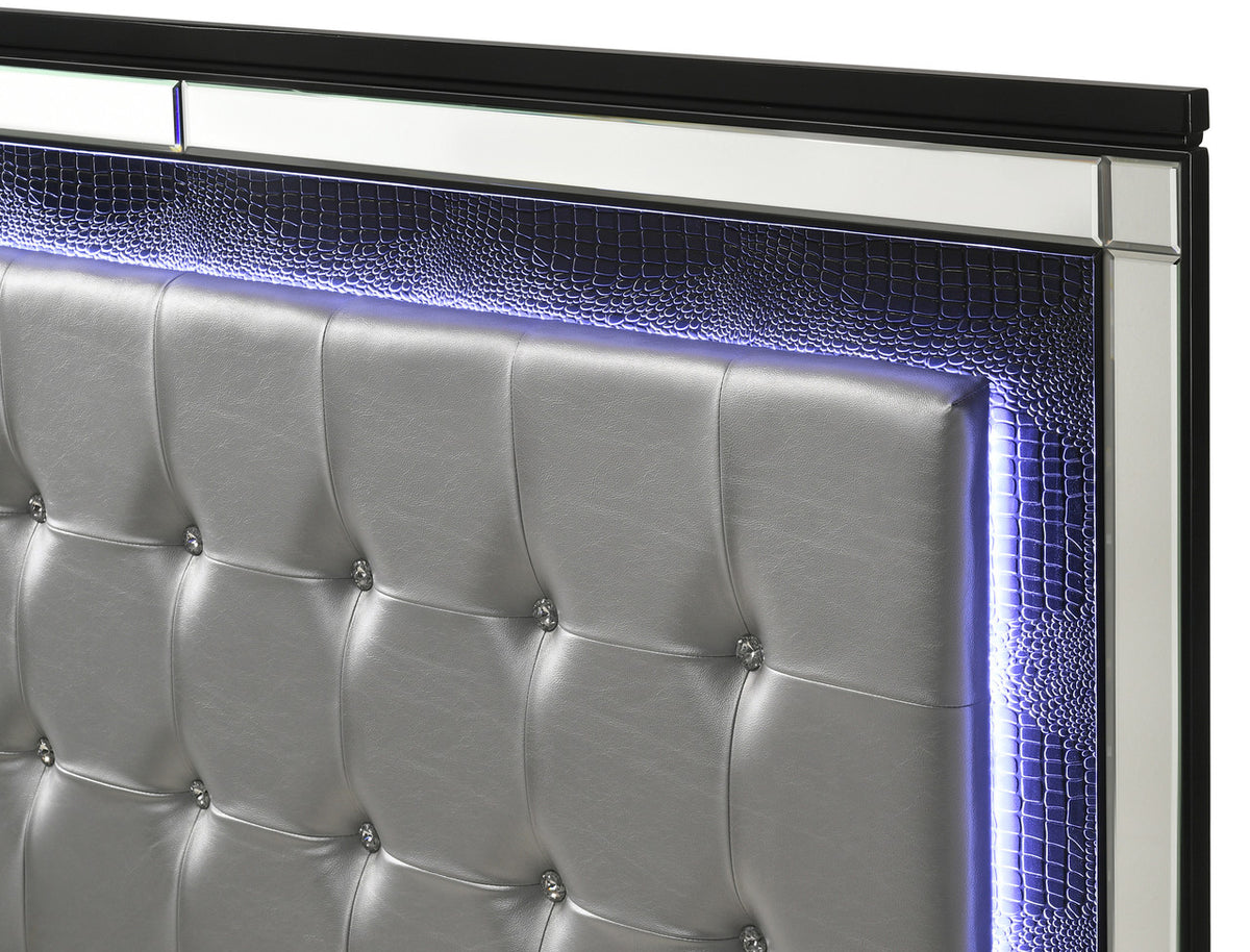 STRADA Black Alligator Texture & Mirror Bedroom Set with LED's