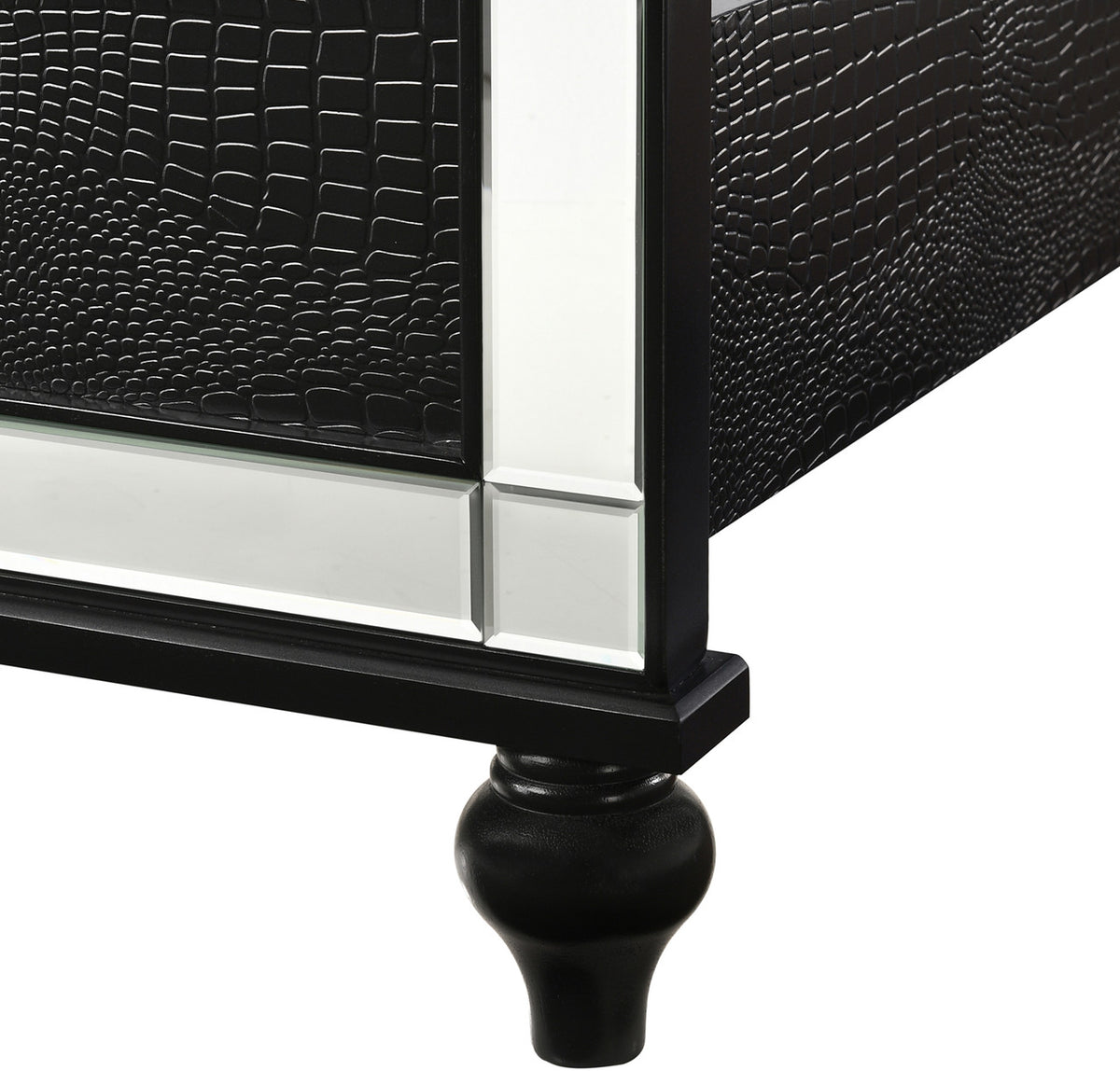 STRADA Black Alligator Texture & Mirror Bedroom Set with LED's