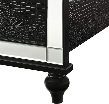 STRADA Black Alligator Texture & Mirror Bedroom Set with LED's