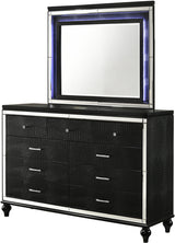 STRADA Black Alligator Texture 67" Wide Dresser & Mirror with LED's