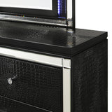STRADA Black Alligator Texture 67" Wide Dresser & Mirror with LED's