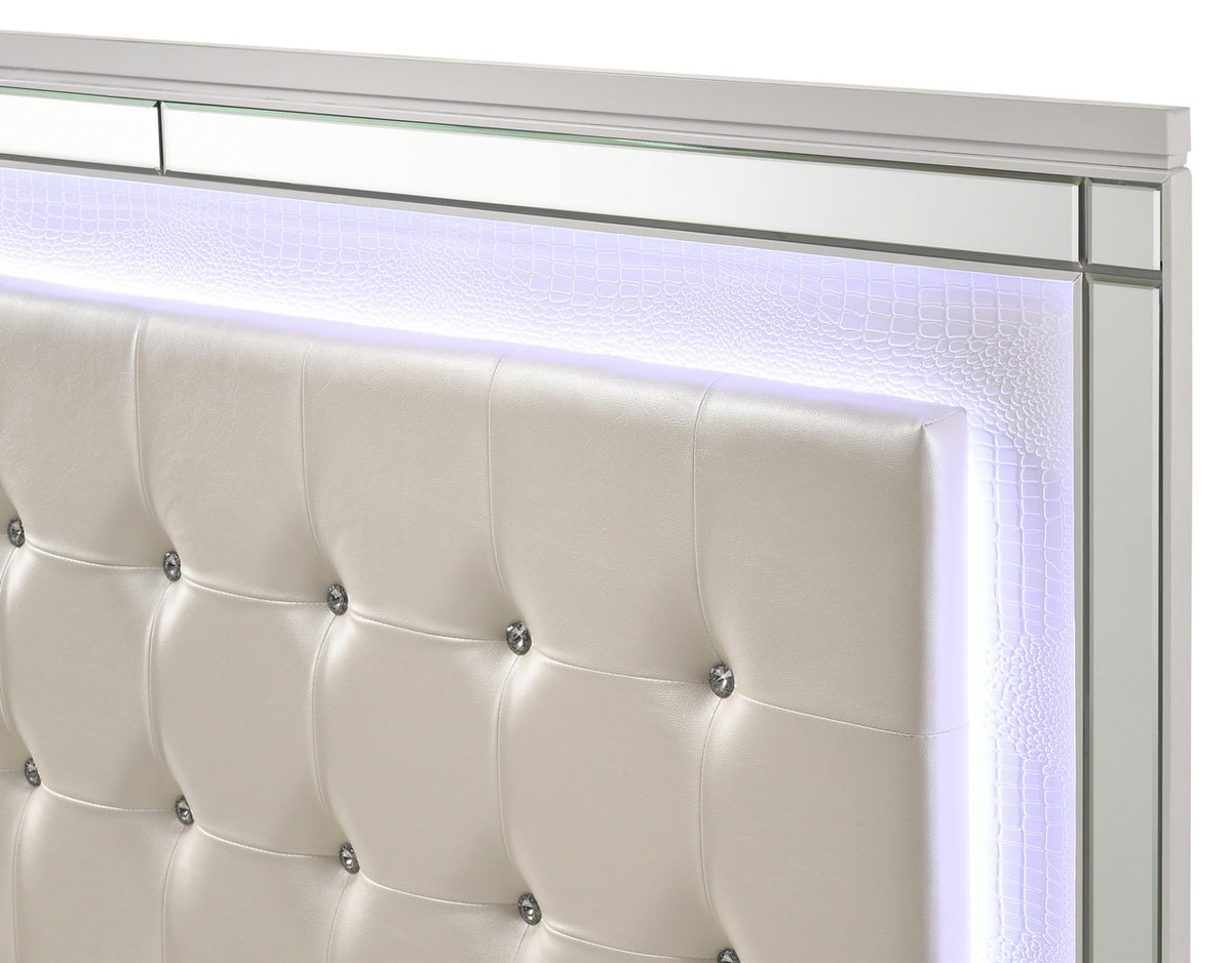 STRADA White Alligator Texture & Mirror Bedroom Set with LED's