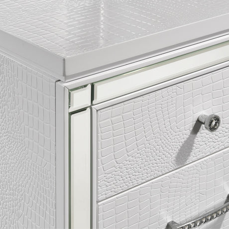 STRADA White Alligator Texture 67" Wide Dresser & Mirror
