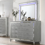 STRADA Silver Alligator Texture 67" Wide Dresser & Mirror with LED's