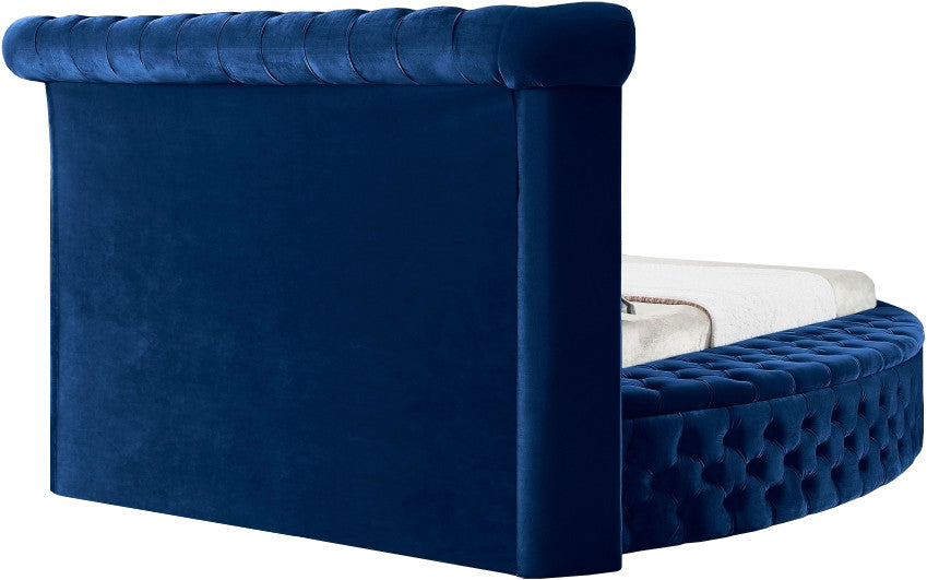 SAMMIE Blue Velvet Round Platform Bed with Storage Benches (RTA)