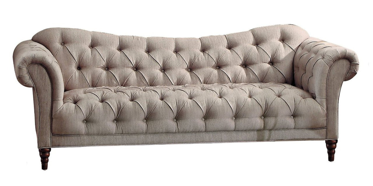 Santa Monica Brown/Almond Tone Fabric Tufted Back Sofa