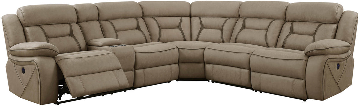 SEDONA Light Brown 125" Wide Power Sectional with USB Ports
