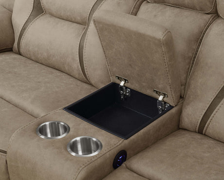 SEDONA Light Brown 125" Wide Power Sectional with USB Ports