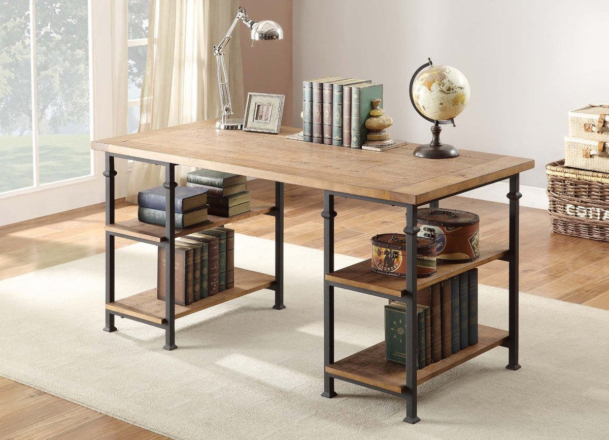 SMITH 60'' Wide Burnished Brown Wood/Iron Desk