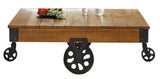 Smith Burnished Brown Wood/Iron Cocktail Table With Functional Wheels