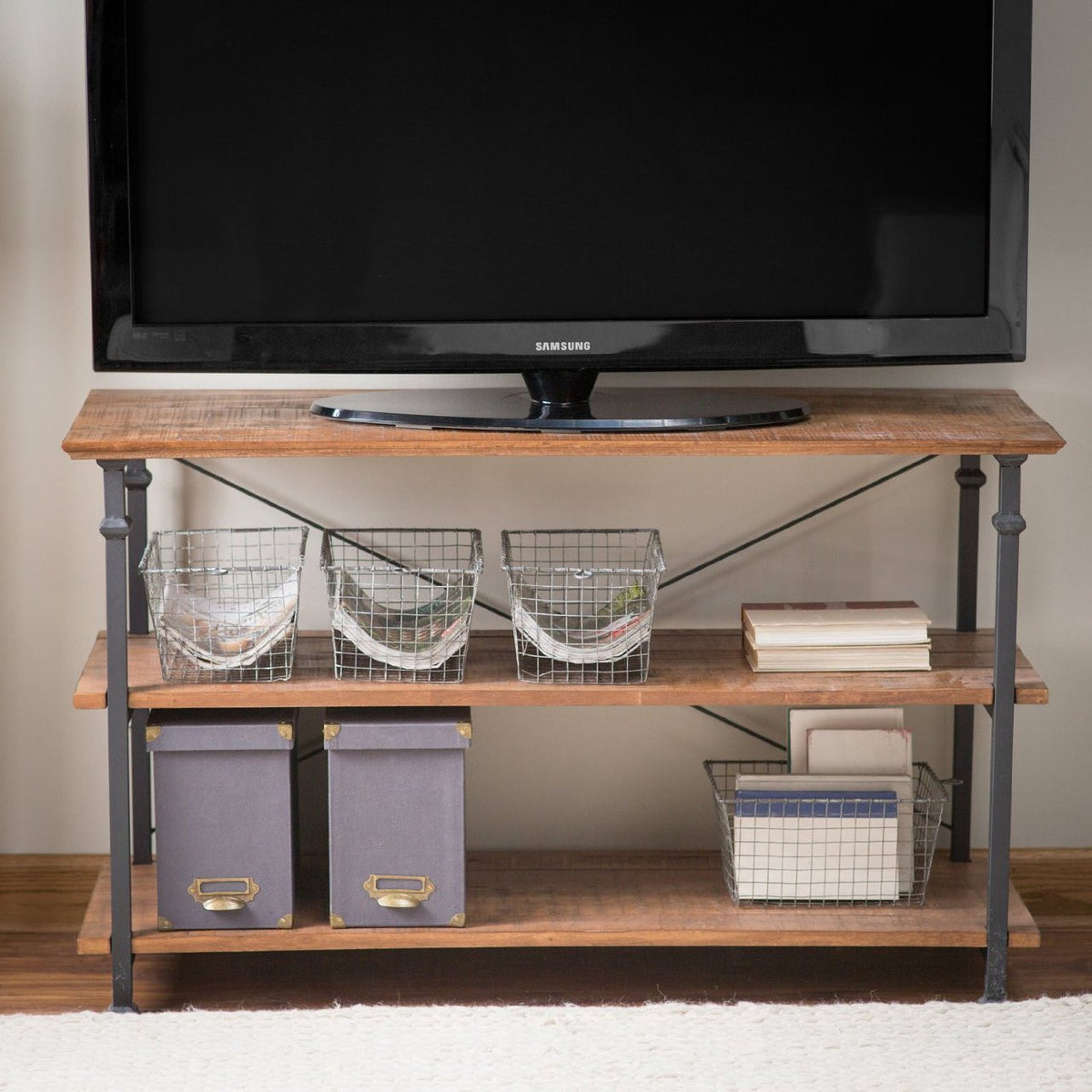 SMITH Burnished Brown Wood/Iron Tv Stand/Sofa Table
