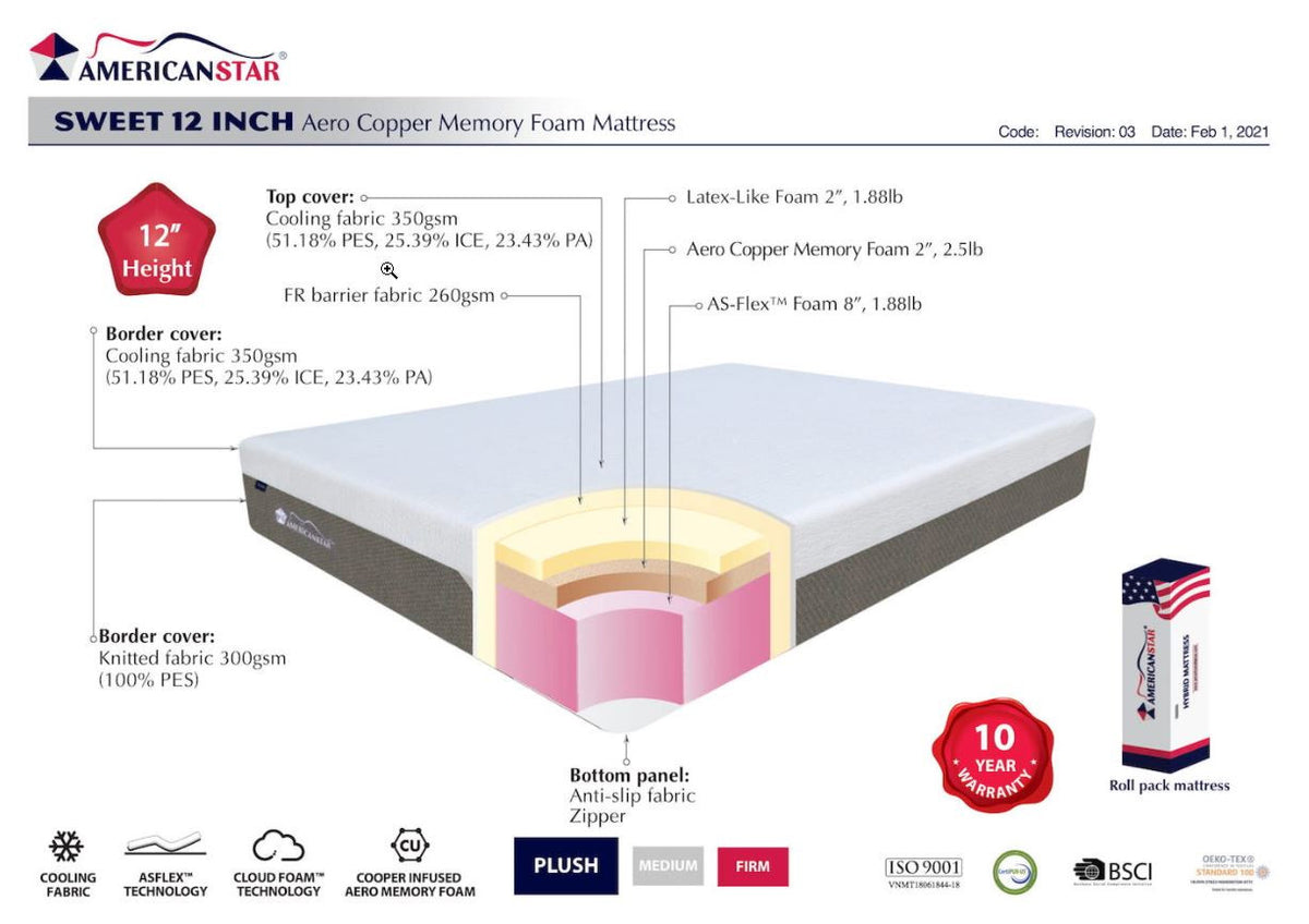 Sweet Plush 12" Copper Infused Memory Foam Mattress