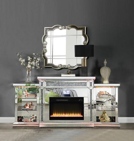 TAHITI Mirrored 82" Wide Fireplace with LED Lights & Bluetooth