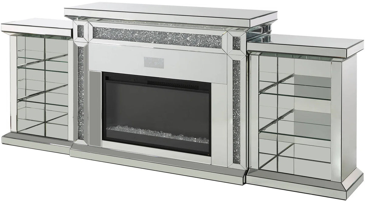 TAHITI Mirrored 82" Wide Fireplace with LED Lights & Bluetooth