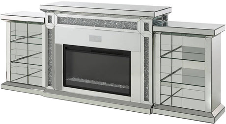 TAHITI Mirrored 82" Wide Fireplace with LED Lights & Bluetooth