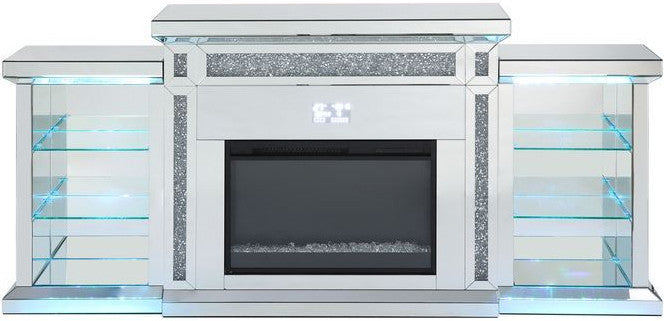 TAHITI Mirrored 82" Wide Fireplace with LED Lights & Bluetooth