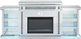 TAHITI Mirrored 82" Wide Fireplace with LED Lights & Bluetooth