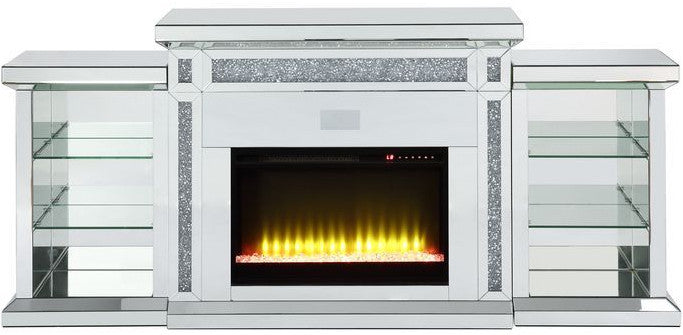TAHITI Mirrored 82" Wide Fireplace with LED Lights & Bluetooth