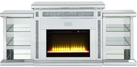 TAHITI Mirrored 82" Wide Fireplace with LED Lights & Bluetooth