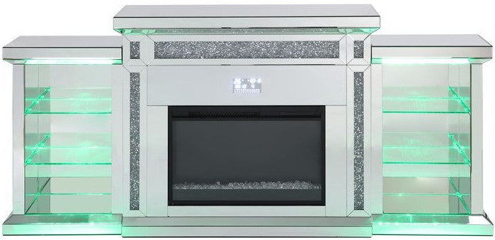 TAHITI Mirrored 82" Wide Fireplace with LED Lights & Bluetooth