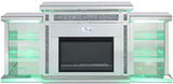 TAHITI Mirrored 82" Wide Fireplace with LED Lights & Bluetooth