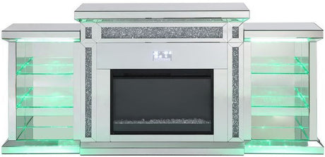 TAHITI Mirrored 82" Wide Fireplace with LED Lights & Bluetooth