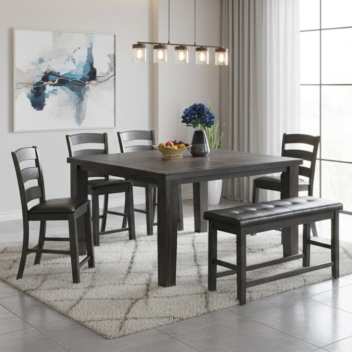 TAVIRA Antique Gray 6 Piece Counter Height Set with Bench