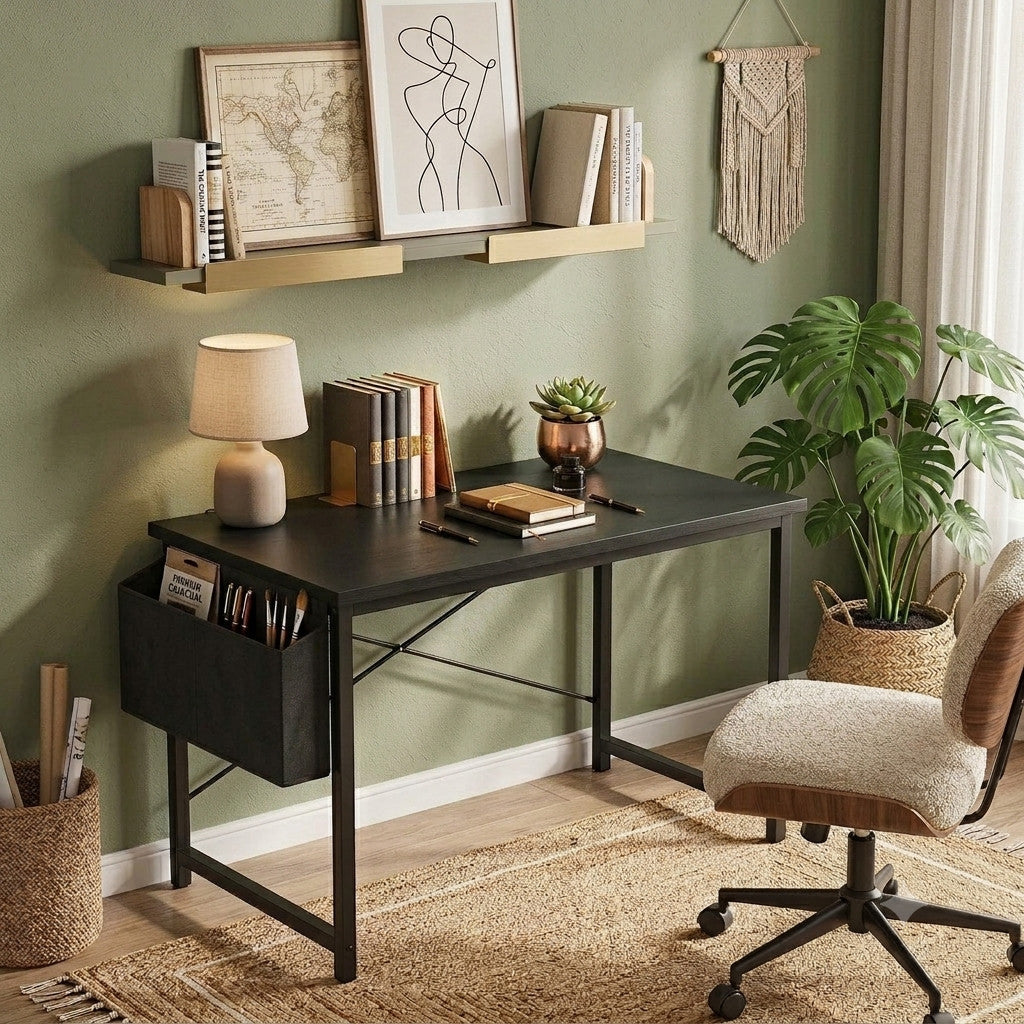 KESNER Black 32" Wide x 20" Depth Desk with Storage (RTA)