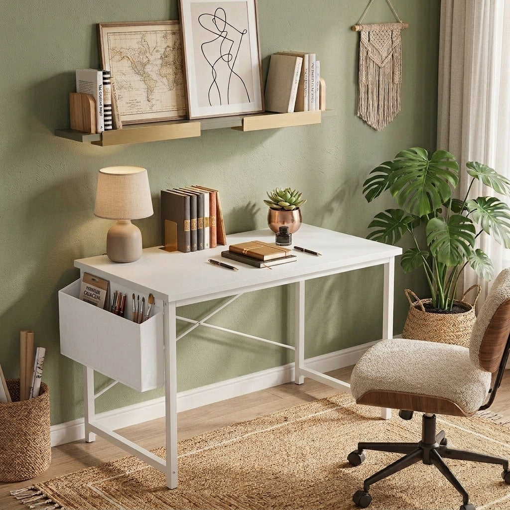 KESNER White 32" Wide x 20" Depth Desk with Storage (RTA)