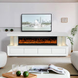 TERAMO White 71" Wide x 28" Height TV Stand with Fireplace & Bluetooth Speakers