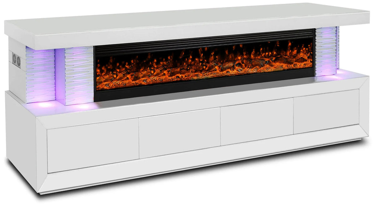 TERAMO White 71" Wide x 28" Height TV Stand with Fireplace & Bluetooth Speakers