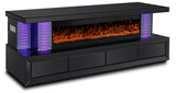 TERAMO Black 71" Wide x 28" Height TV Stand with Fireplace & Bluetooth Speakers