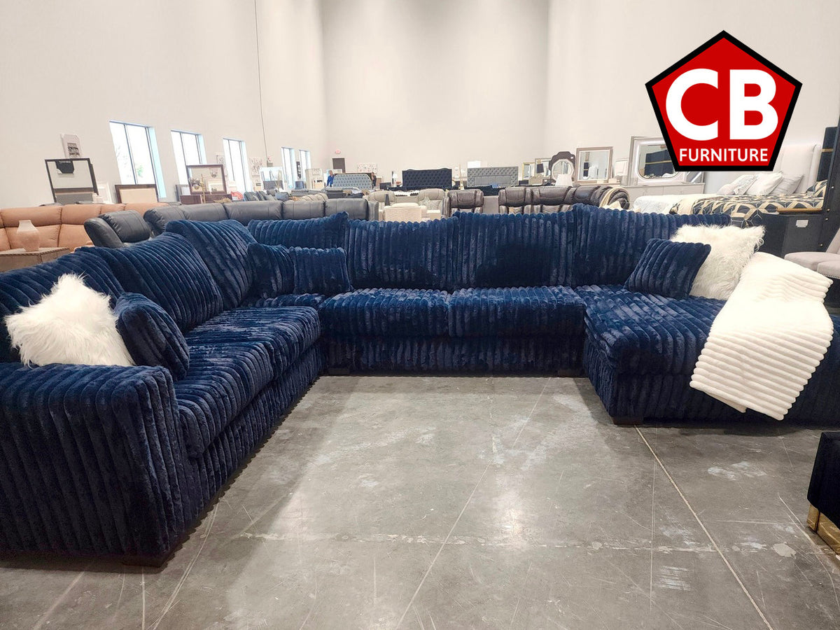 TEXAN Dark Blue Corduroy 160" Wide x 122" Depth Oversized Sectional