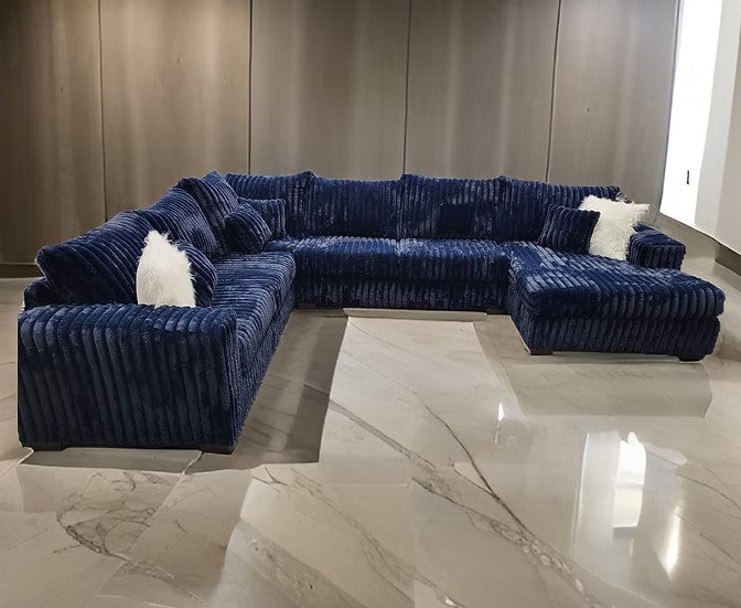 TEXAN Dark Blue Corduroy 160" Wide x 122" Depth Oversized Sectional