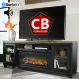 TOLAR Black 83" Wide x 33" Height TV Stand with Fireplace & Bluetooth Speakers