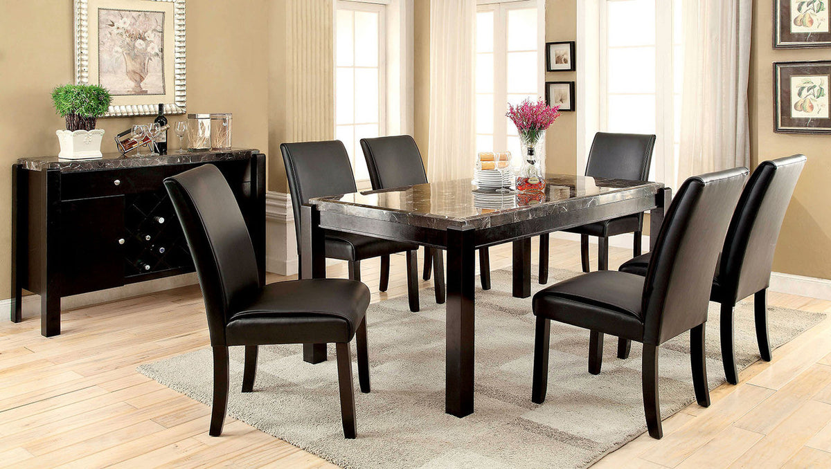 Oswell Black Marble 7 PC Dining Set