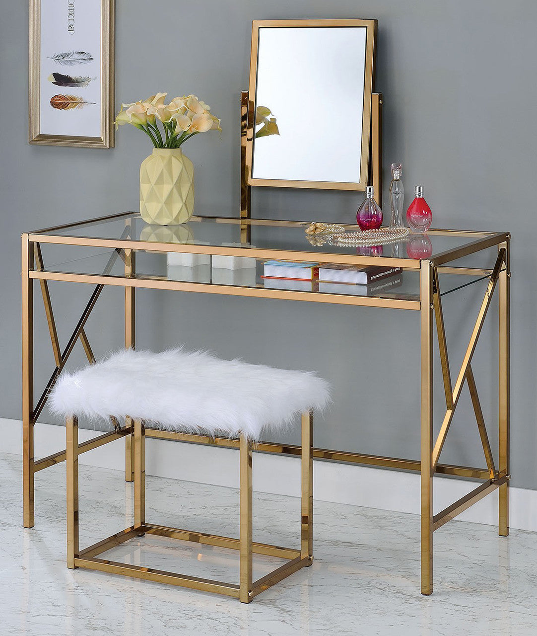 TERESINA Champagne 42" Wide Vanity with Stool