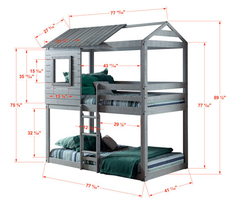 SUITE 10 Rustic Gray Twin Bunkbed with Camo Tent
