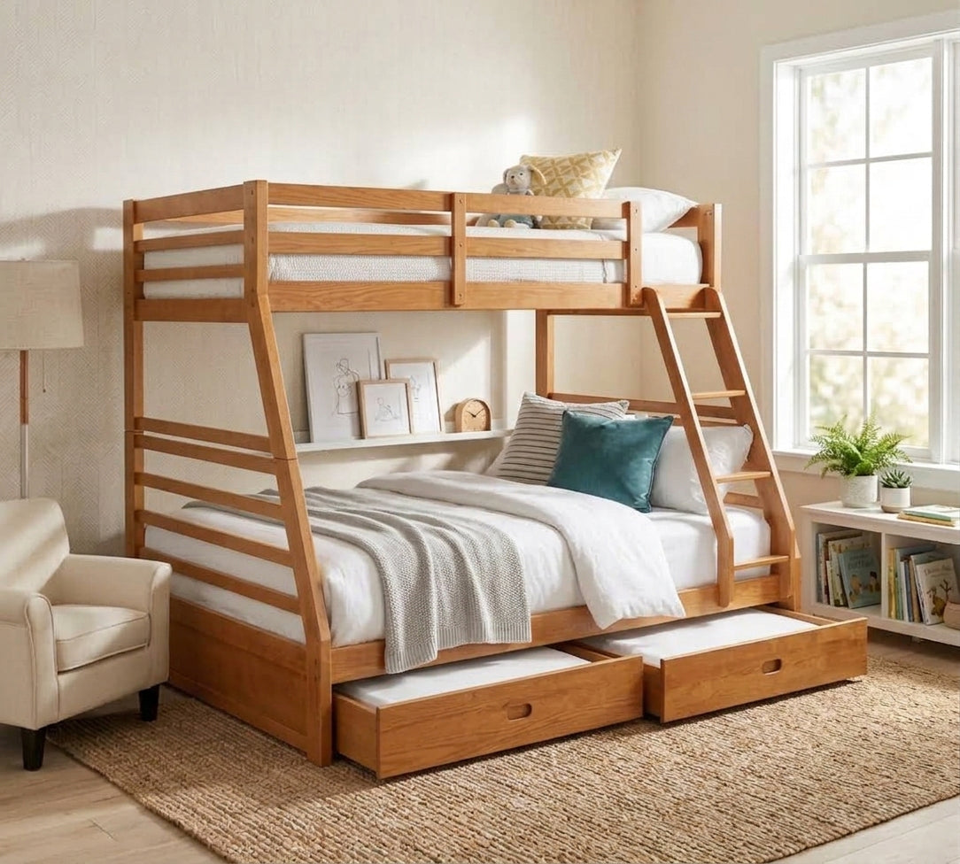 VALDEN Oak 65" Height Bunk Bed with Storage Drawers